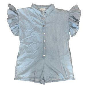 Light Blue Ruffle Sleeve Romper